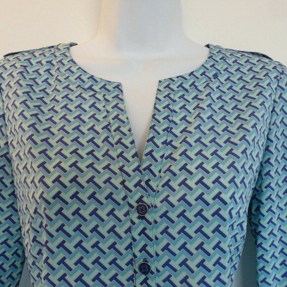 NWT TORY BURCH Juniper Berry T-Zag Small C Silk Blend Kasey Tunic Top Blouse 2 - Picture 3 of 8